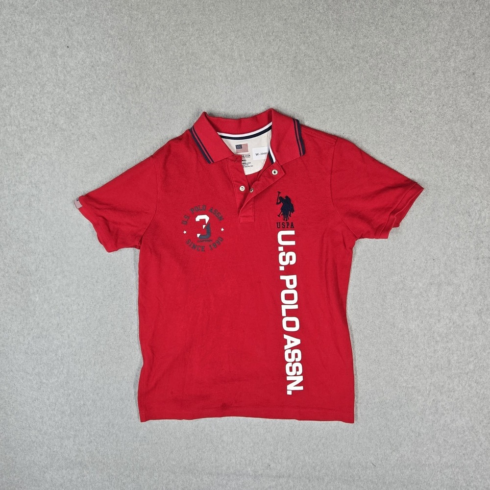 U.S. Polo Assn. Men Polo SMALL Red Logo Spellout Rugby Big Pony Embroidered